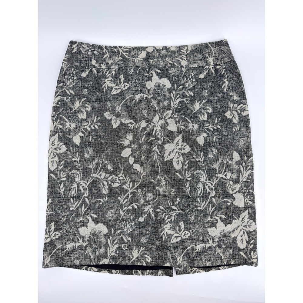 Ann Taylor Skirt Floral Jacquard Tapestry Y2K Womens Size 14 Gray Black Ivory